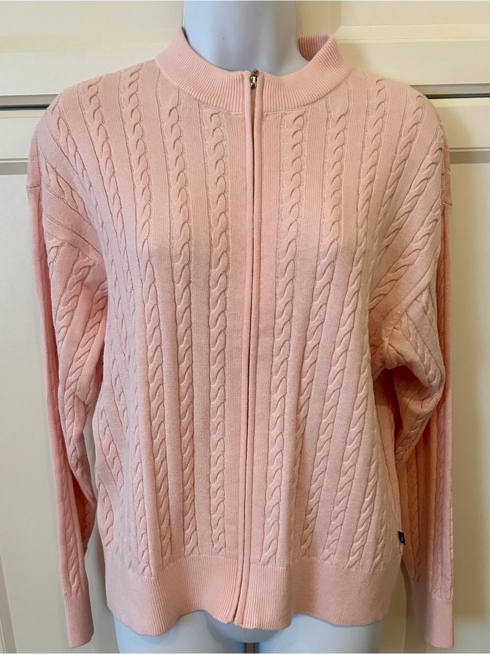Nautica Pale Pink Cable-Knit Zip Sweater